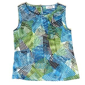Kasper Geo Print Sleeveless Blouse Blue Green Small Petite